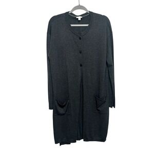 J. Jill Wool Blend Duster Cardigan Sweater Sz Large Tall Charcoal Gray